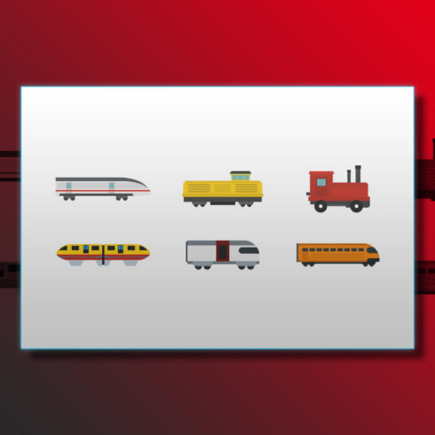 Images preview train icon set flat style.