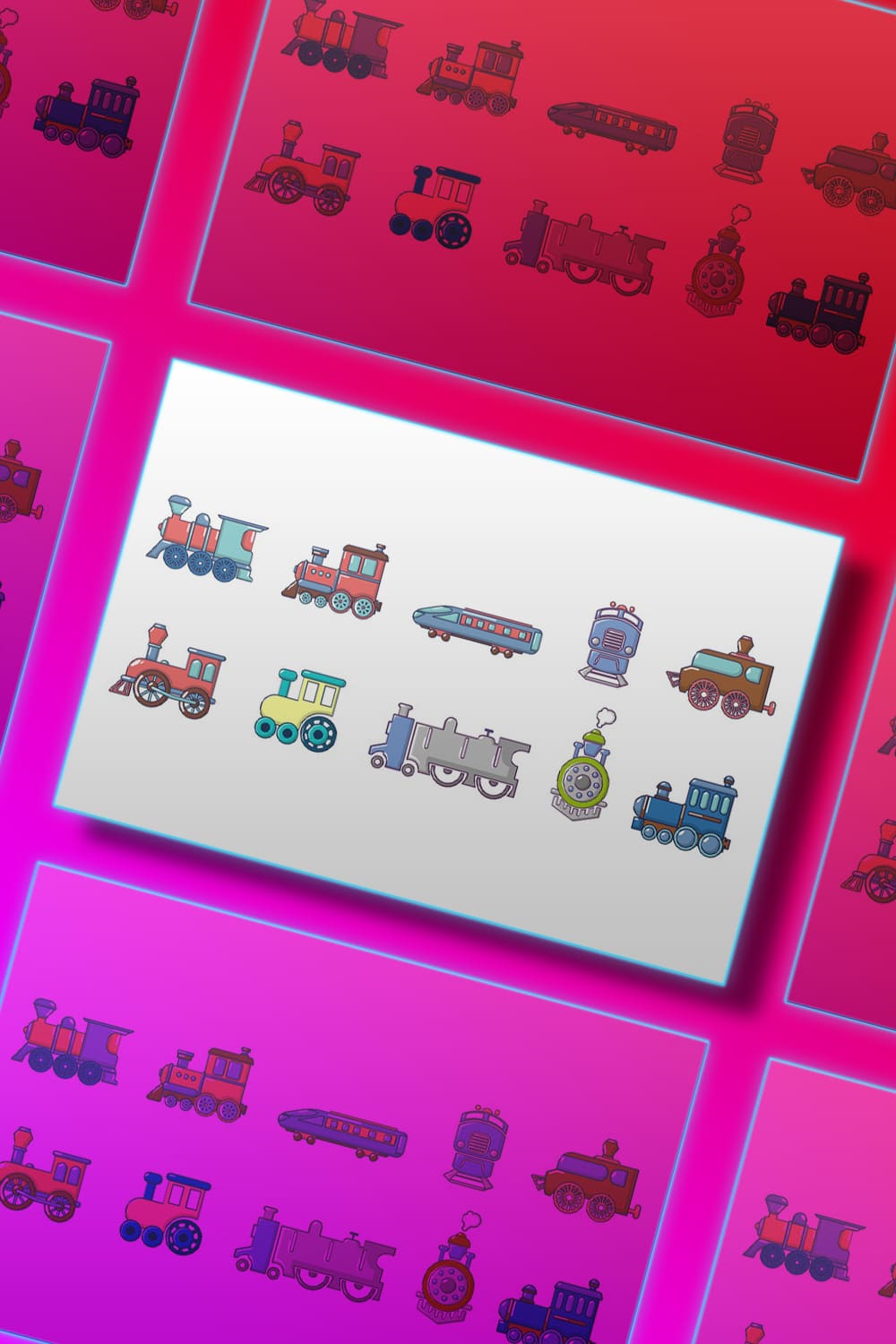 Train icon set, cartoon style, picture for pinterest.