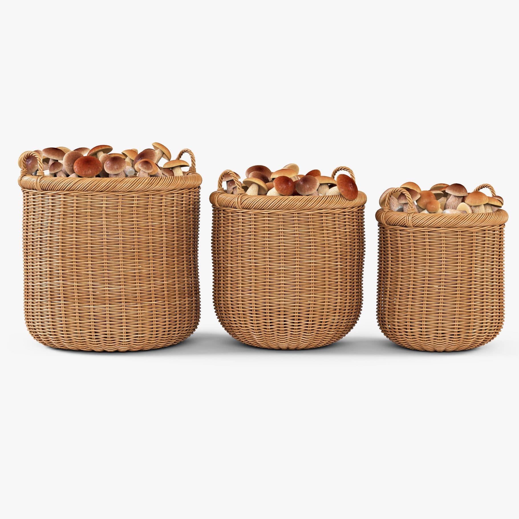 High wicker baskets with mushrooms.