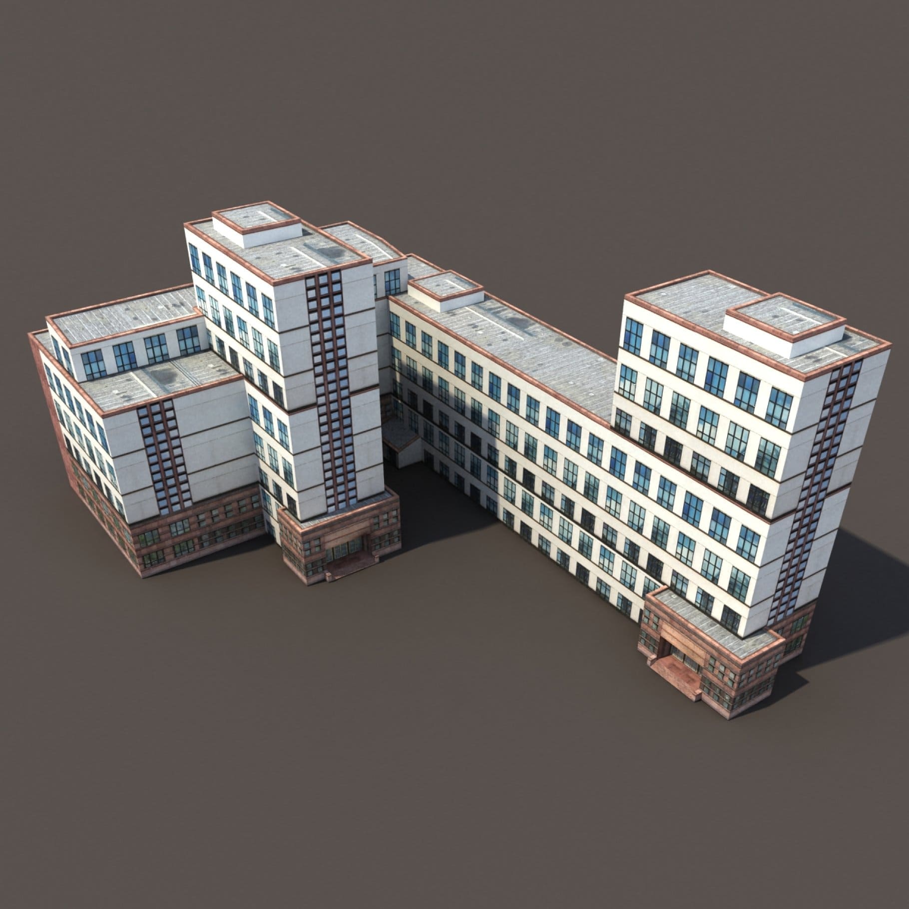 Top view of a 3D model of an office building.