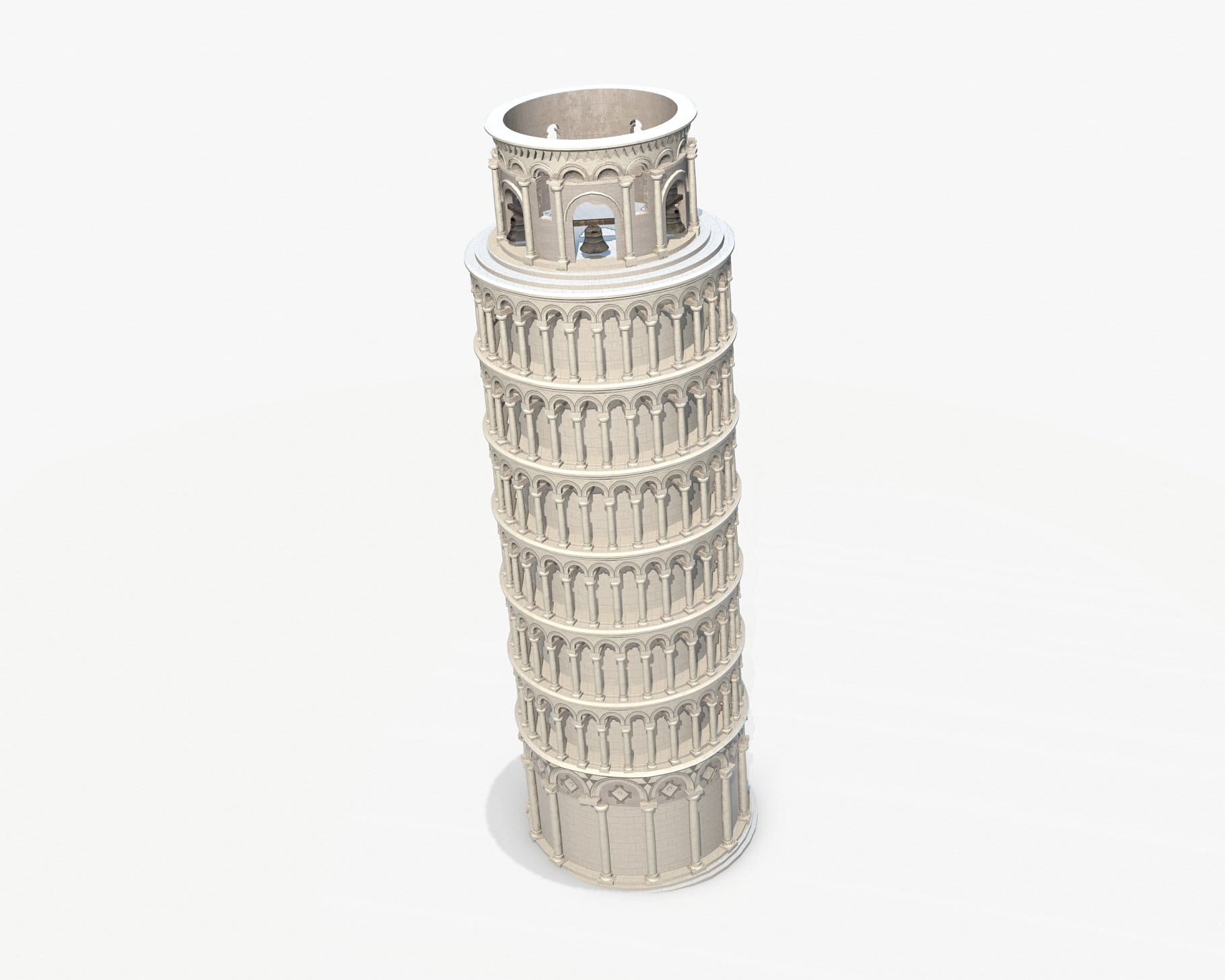 Top view of the 3D model of the Leaning Tower of Pisa.