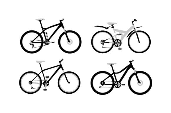Black and white bicycles with white seats.