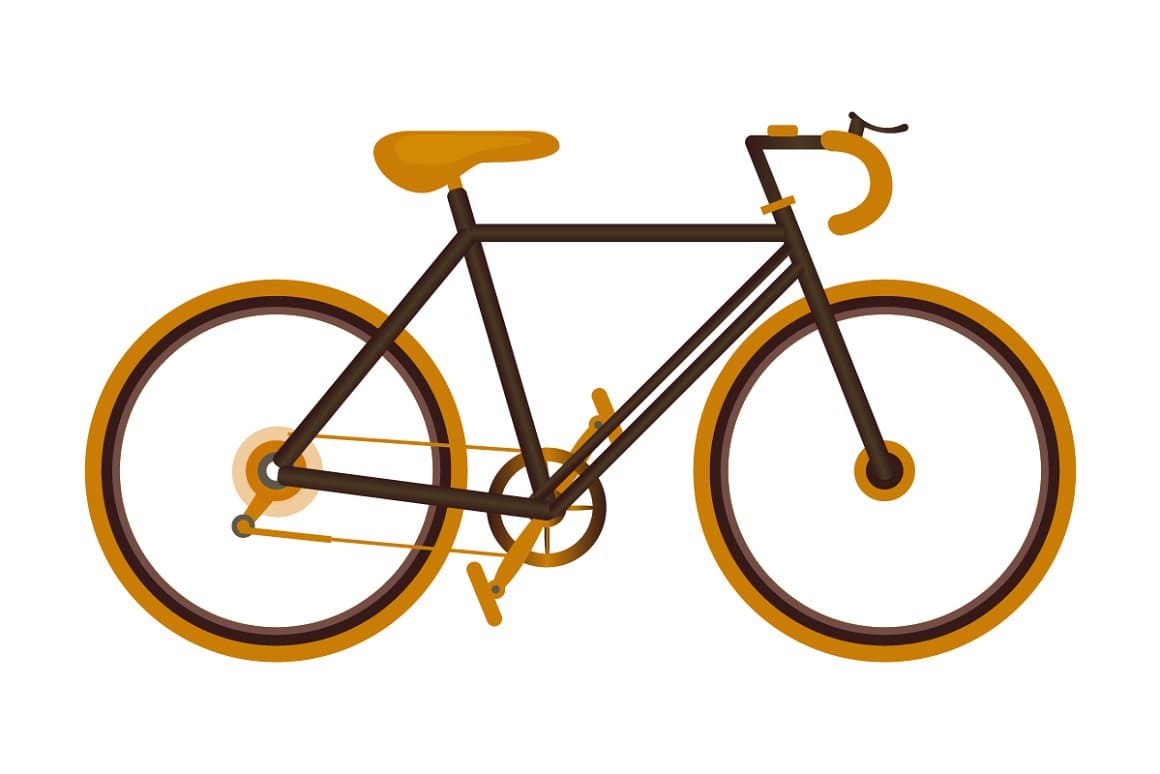 A mustard-colored bicycle with a brown metal body is painted on a white background.