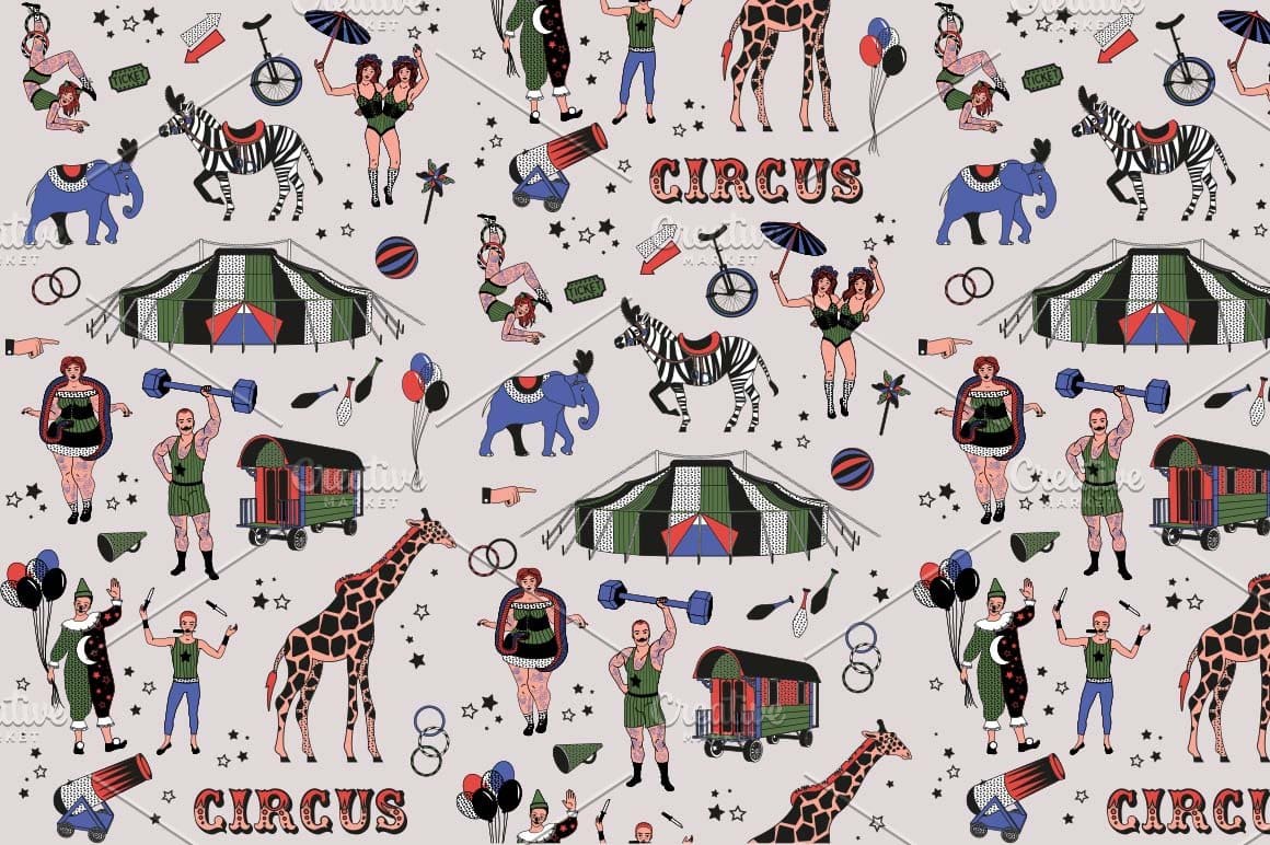 Color icons of the circus collection.