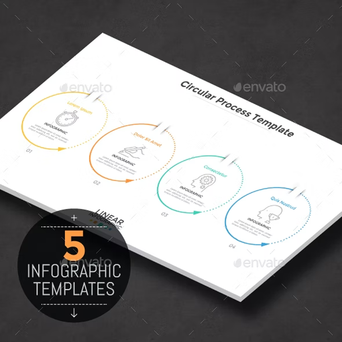 Images preview 5 circular infographic templates with arrows.