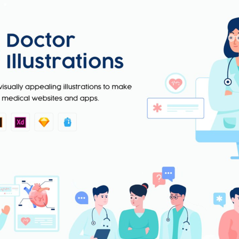Images preview 50 doctor illustration set.