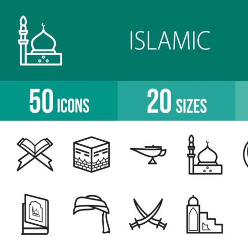 Images preview 50 islamic line icons.
