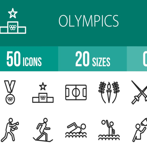 Images preview 50 olympics line icons.
