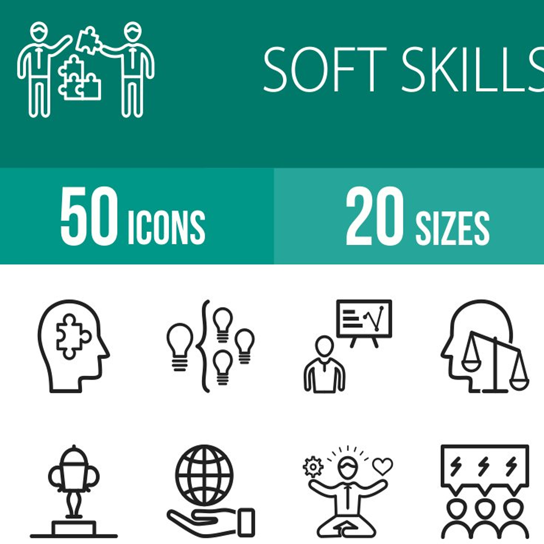 Images preview 50 soft skills line icons.