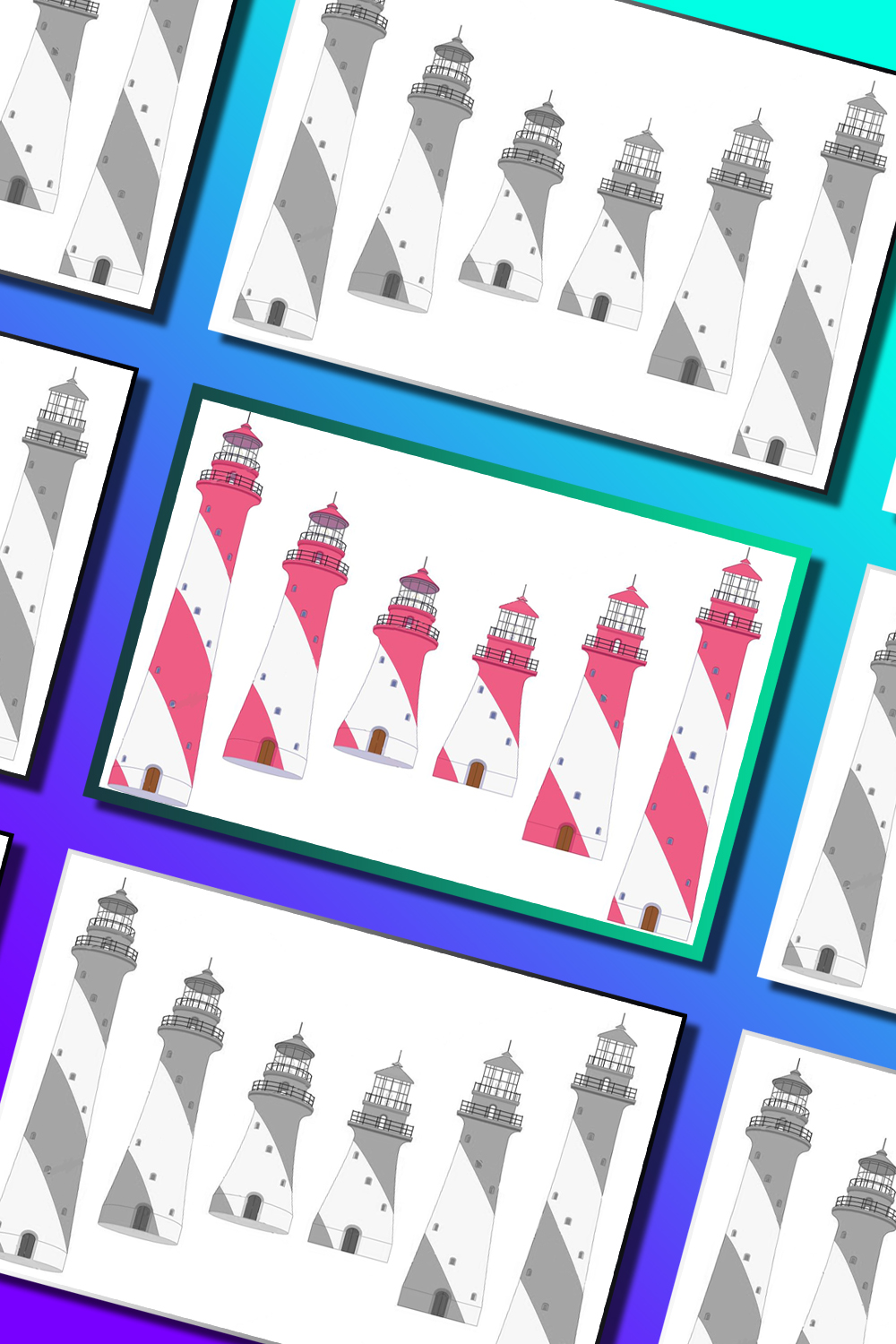 Illustrations vector outline lighthouse beacon set of pinterest.