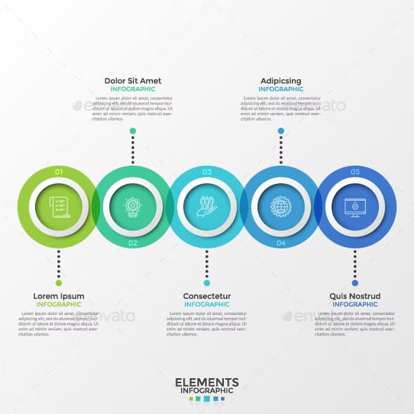 Circle intersection timeline infographics, main picture.