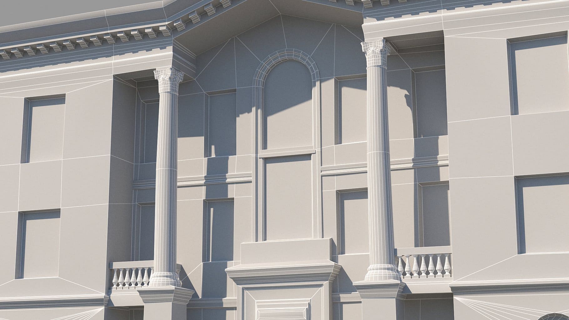 Rectangular and semicircular windows in the Classic Building Facade.
