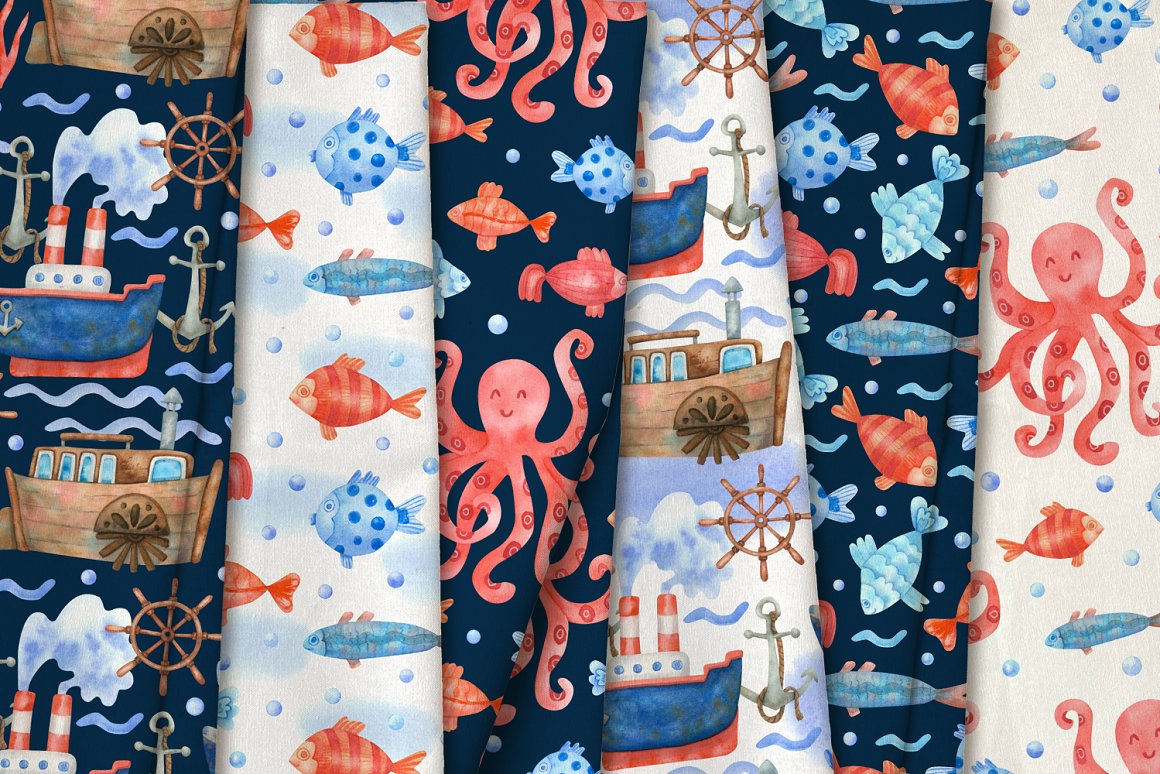 Textures and patterns with sea creatures.