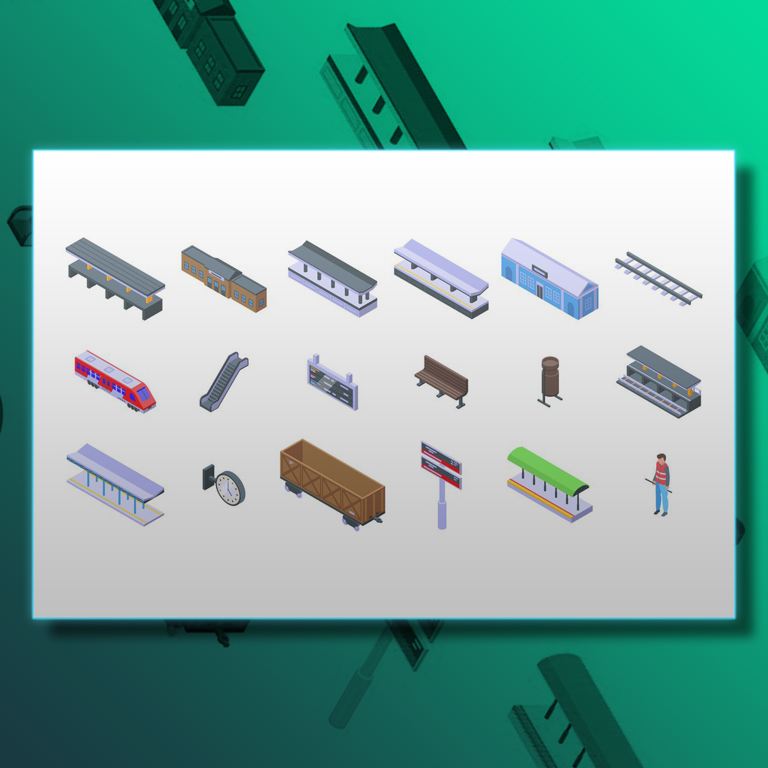 Images preview 9 railway platform icons set.