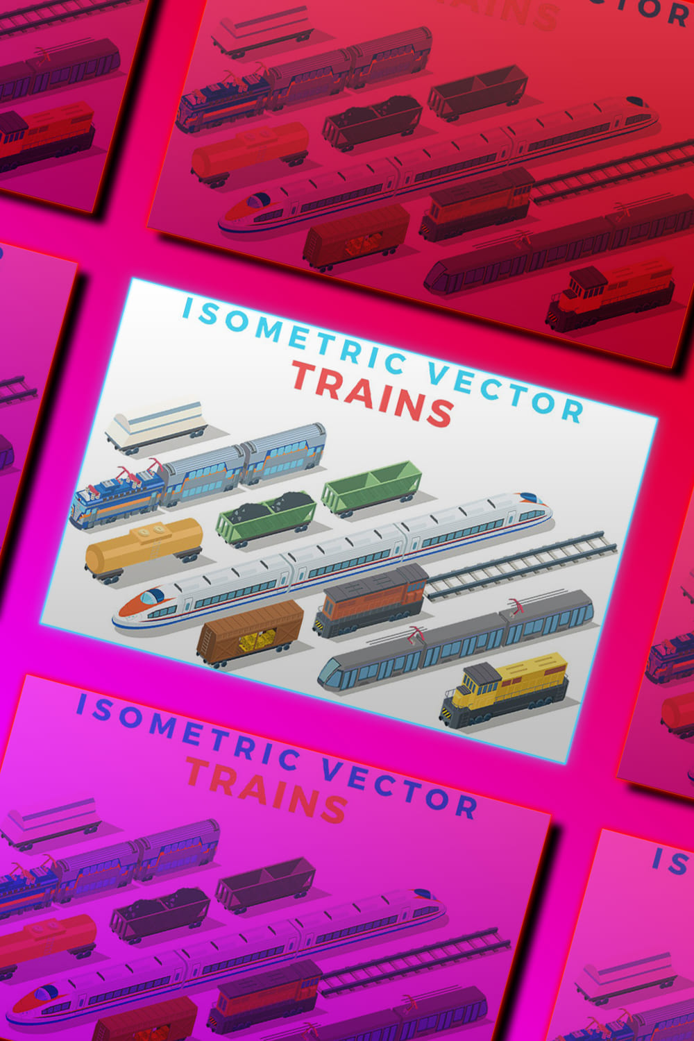Vector Trains Isometric Flat style. for pinterest 1000x1500.
