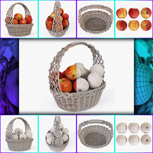 Images preview wicker basket 04 gray with apples.