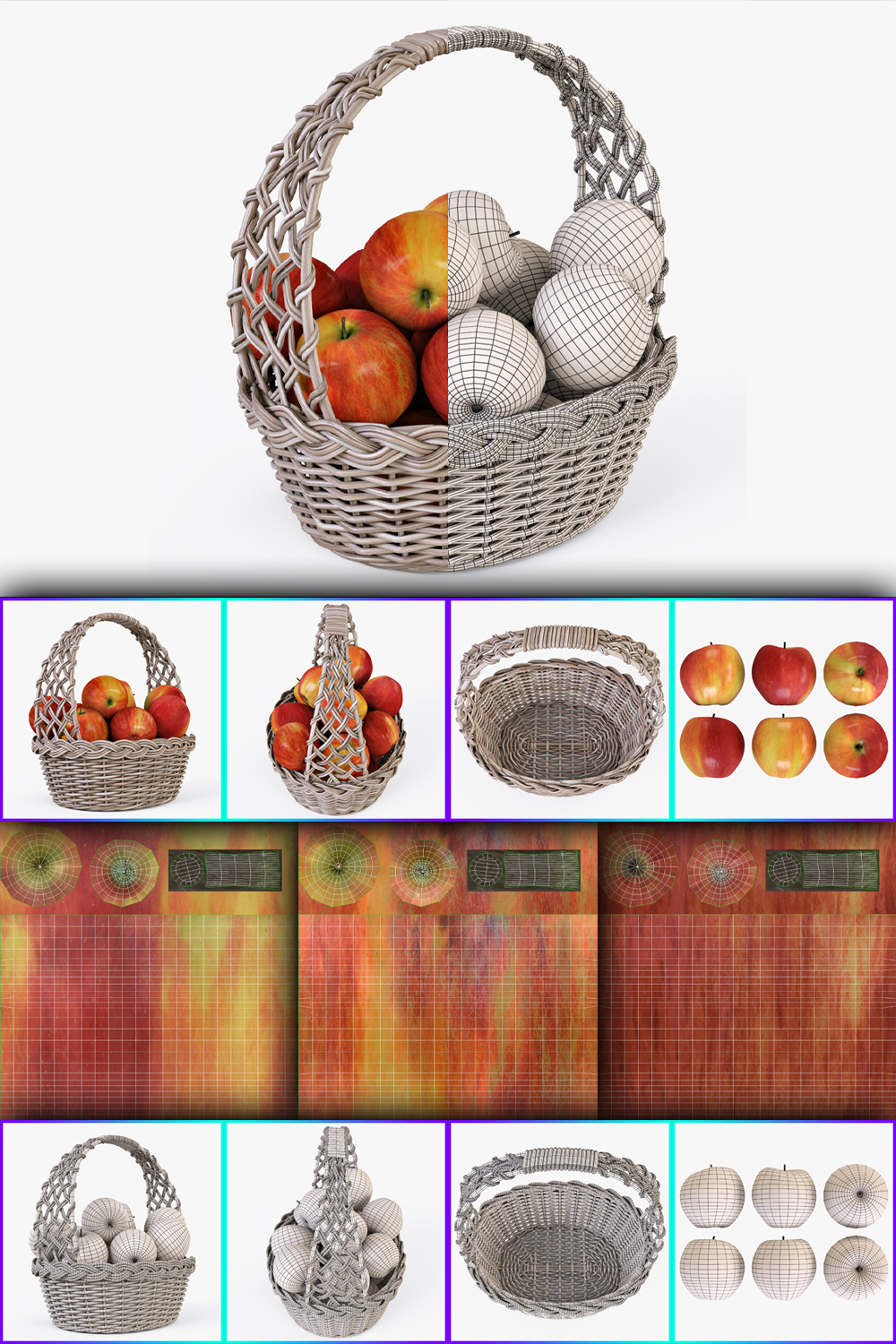 Illustrations wicker basket 04 gray with apples of pinterest.