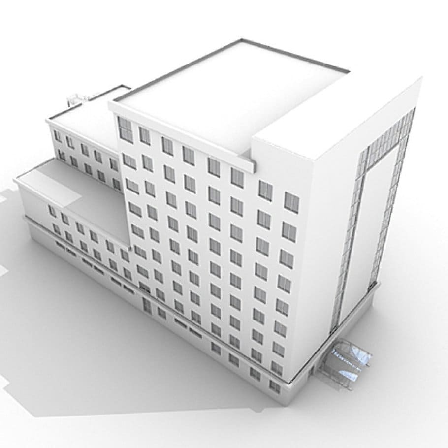 White 3D model of Modern Office Building.