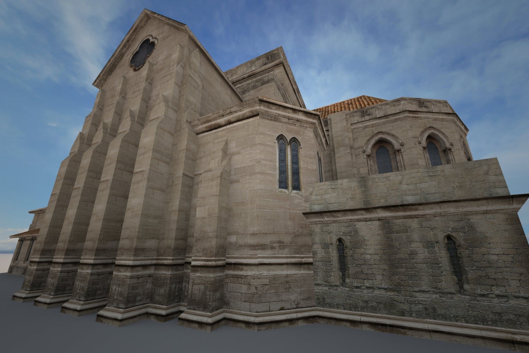 Realistic 3D model of the church building.