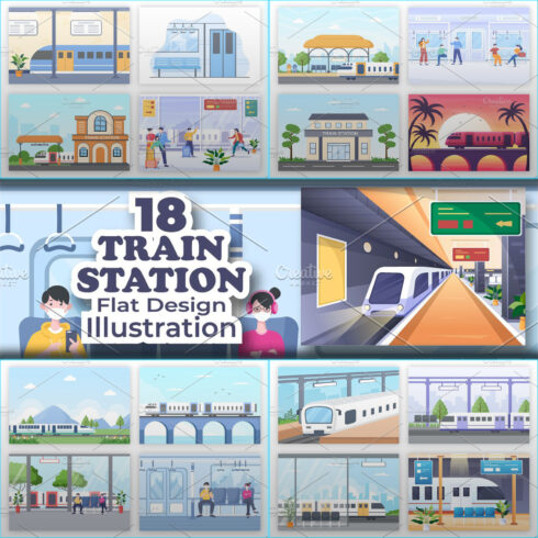 Images preview 18 train station flat illustration.