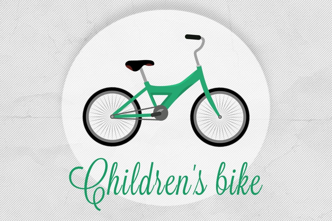 A green children's bicycle is drawn on a white circle.