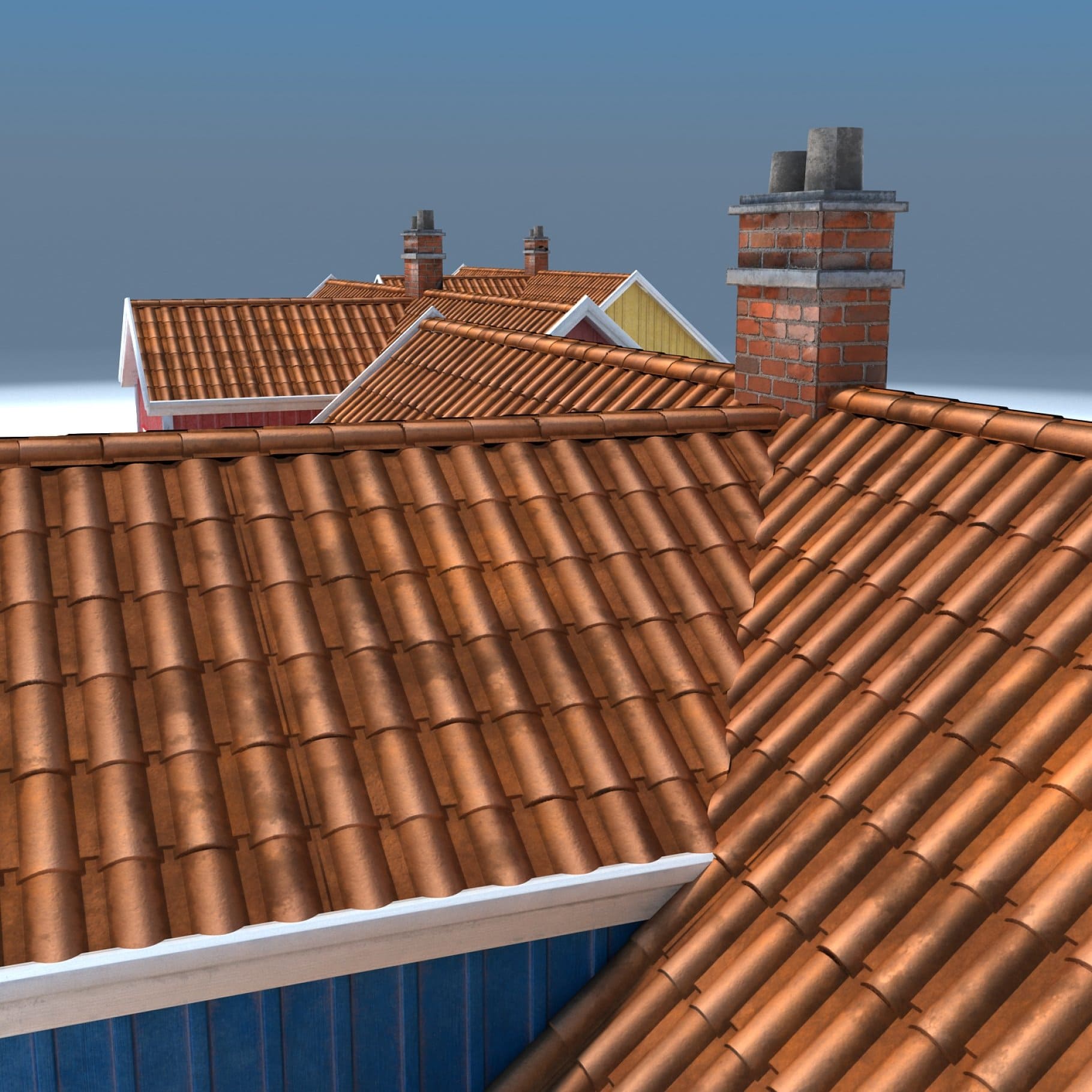 Roof 3D Three Houses Low Poly.