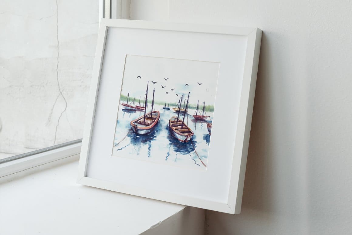 The painting depicts sailing yachts.