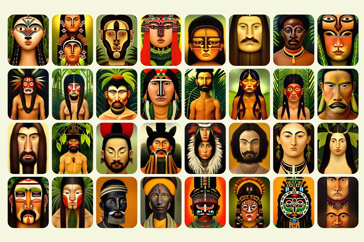 Different pictures of people from tribes.