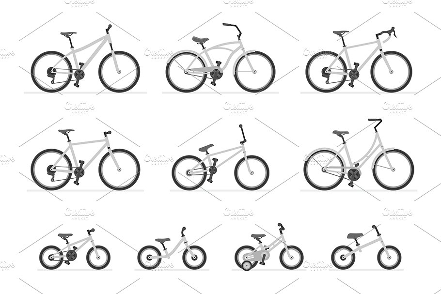 Light bicycles of various shapes and types.
