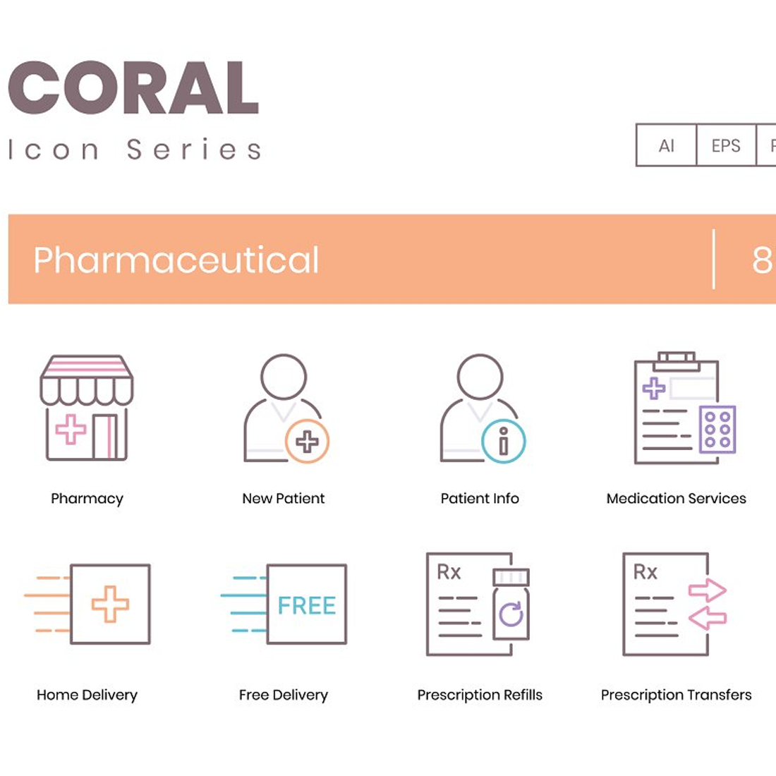 Images preview 85 pharmaceutical icons coral.