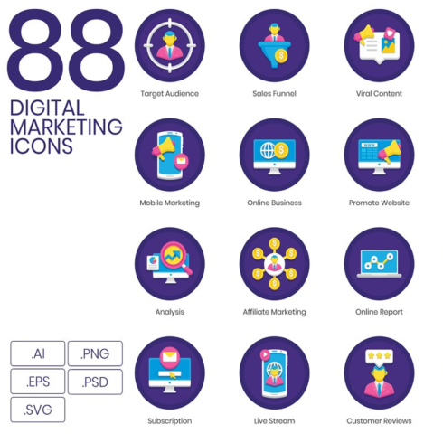 Images preview 88 digital marketing icons orchid.