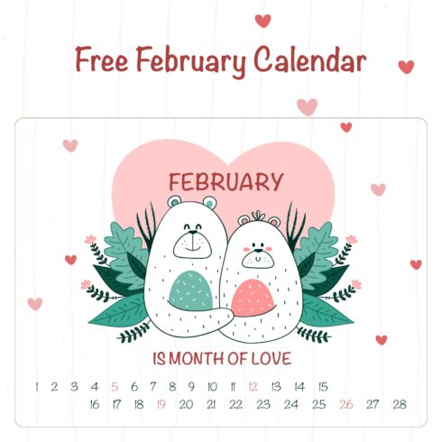 Free February Month Calendar, main picture 1500x1500.