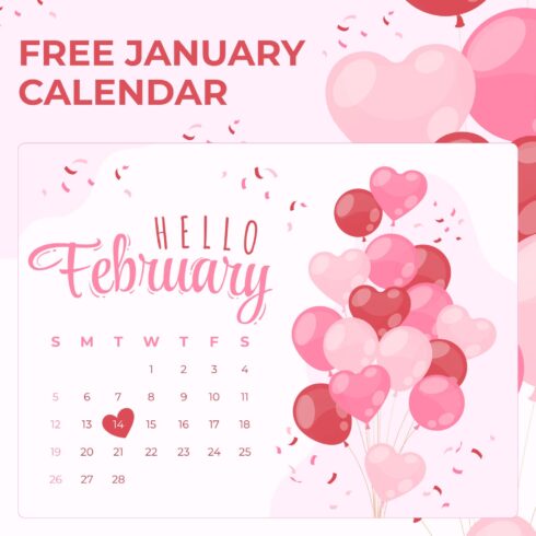 Free February Calendar, main picture 1500x1500.