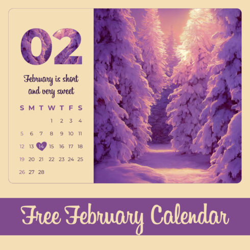 Free February Calendar Printable, main picture 1500x1500.