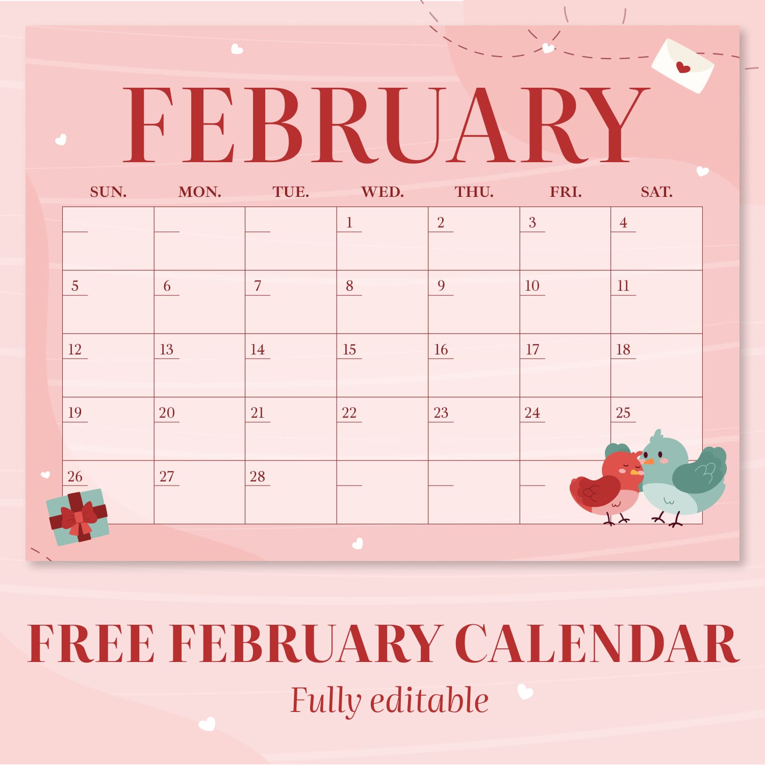 Free Calendar for February, main picture 1500x1500.