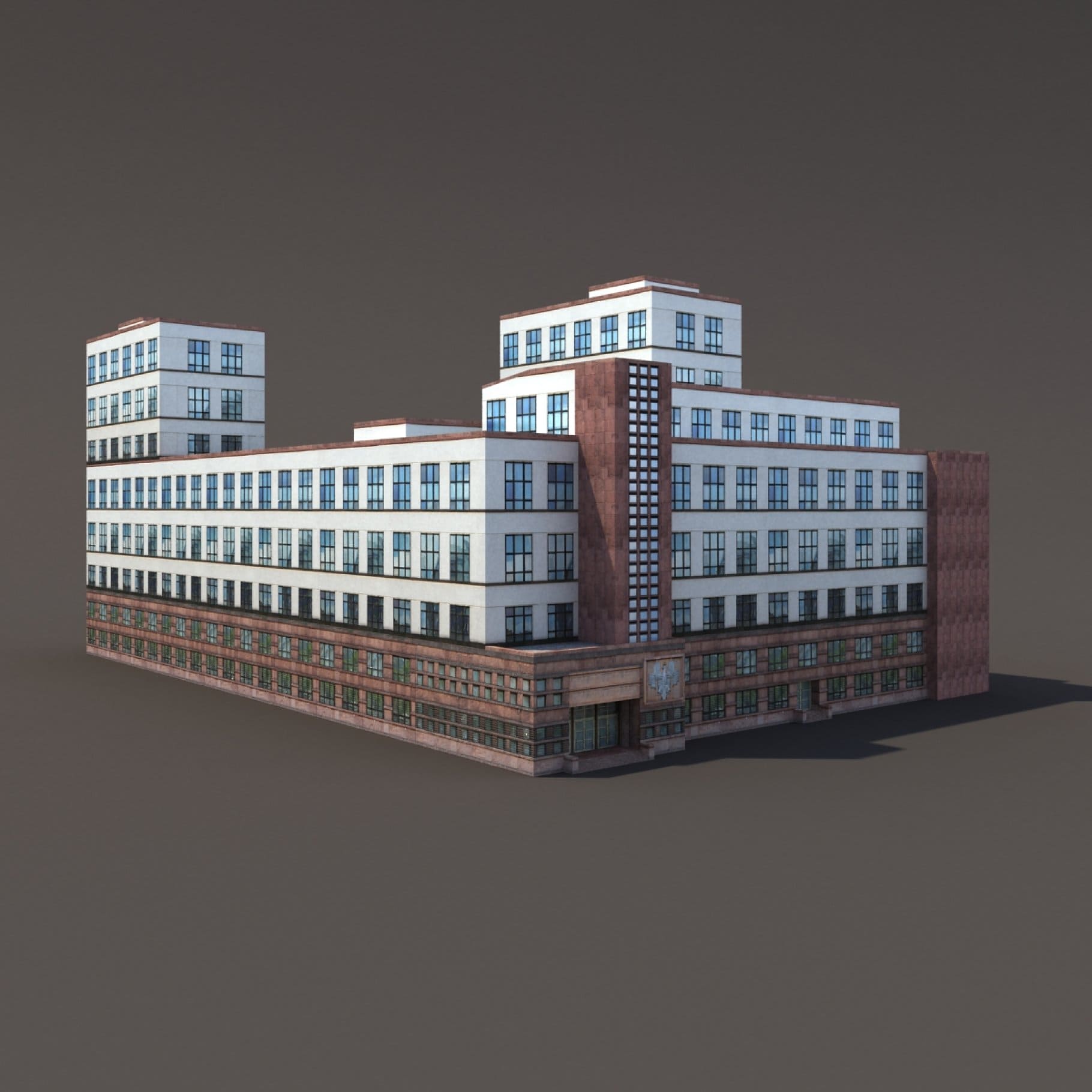 A small 3D model of a large office building.