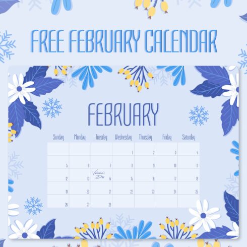 Free February Calendar with Holidays, main picture 1500x1500.