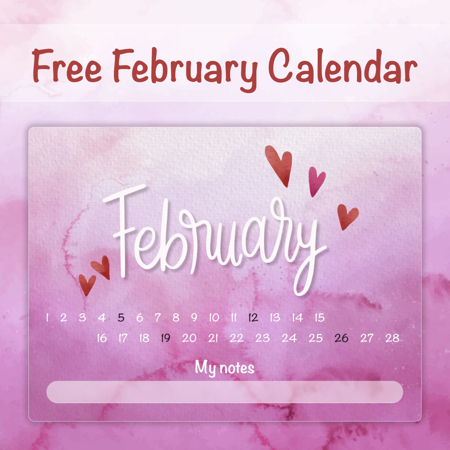 Free Blank Calendar February, main picture 1500x1500.