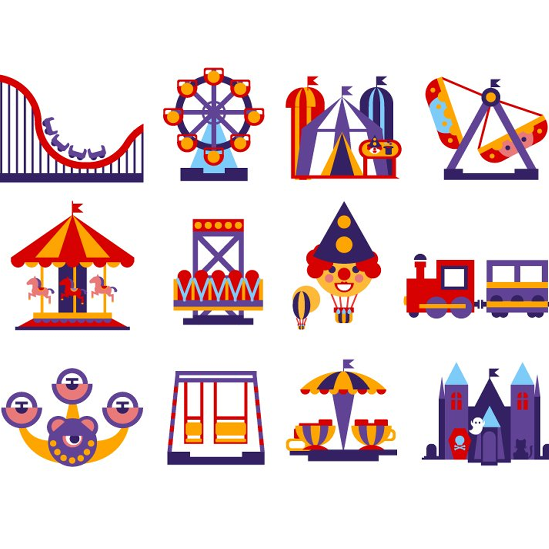 Images preview amusement park vector flat.