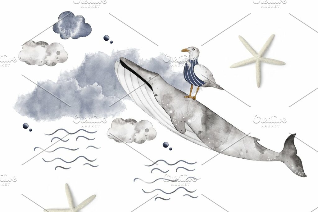 Watercolor Seagull Sailors Nursery – MasterBundles