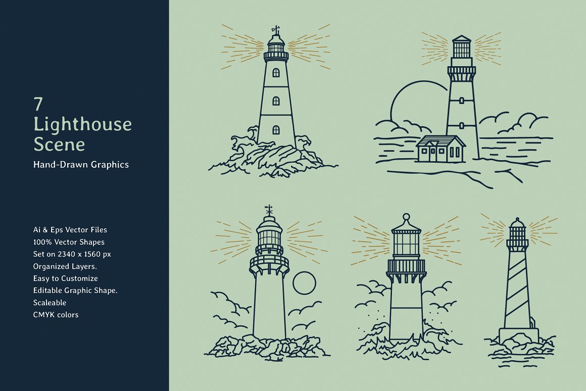 Sezel background with contour lighthouse.