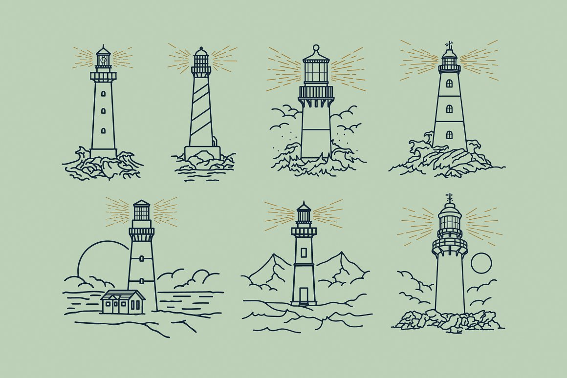 A number of different lighthouses.