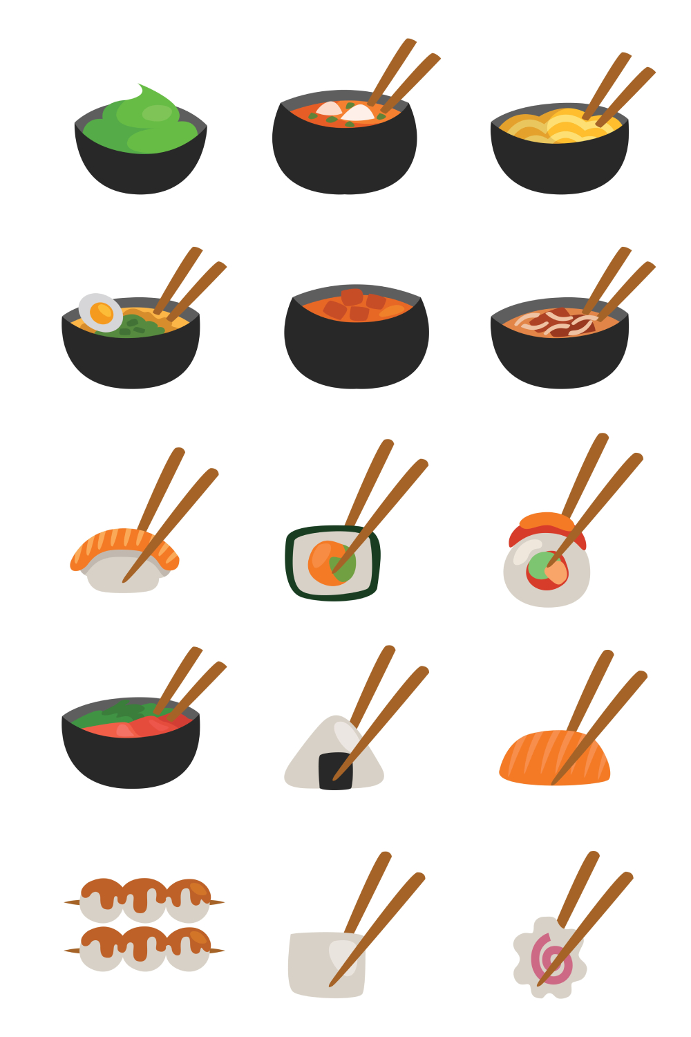 Asian Food Art Set Pinterest Cover.