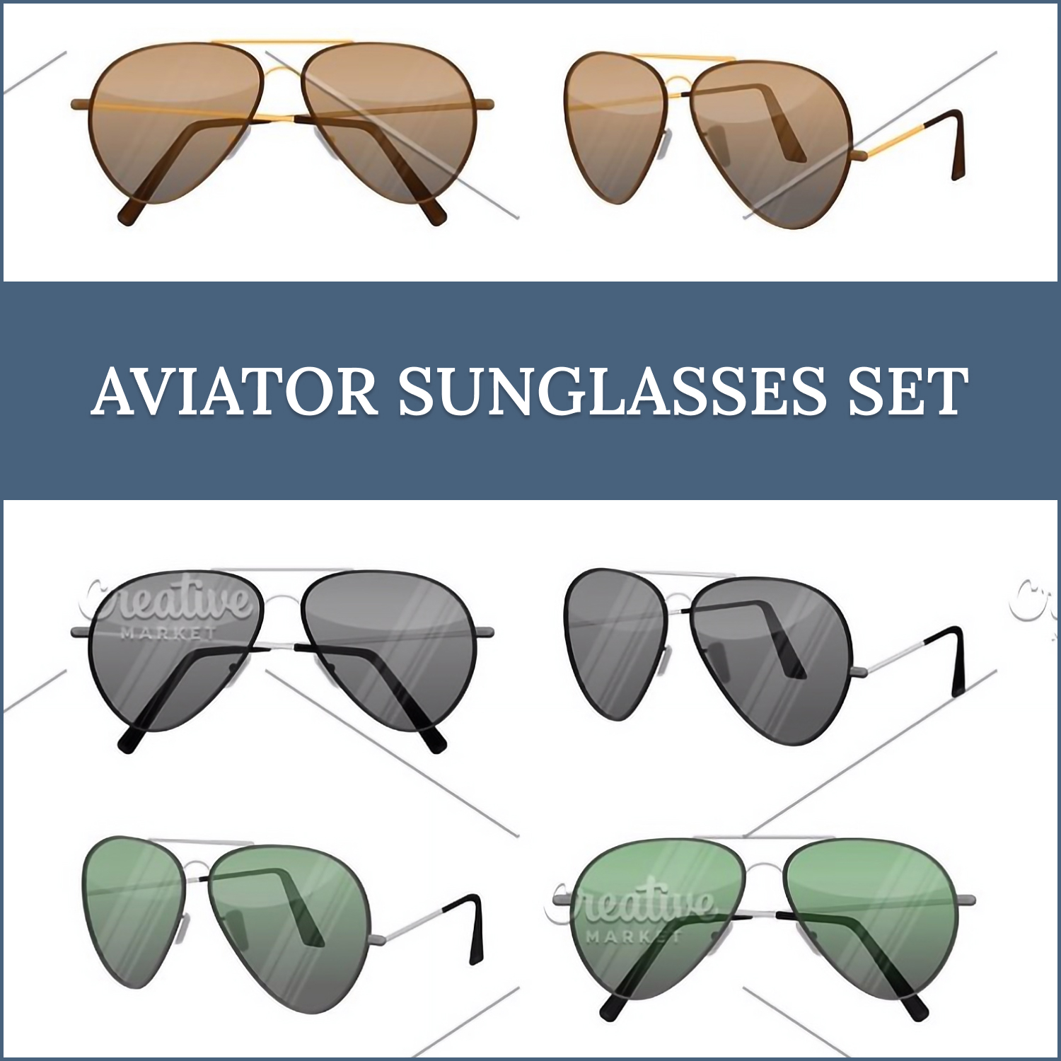 Images preview aviator sunglasses isolated on white. dark brown reflective lense.