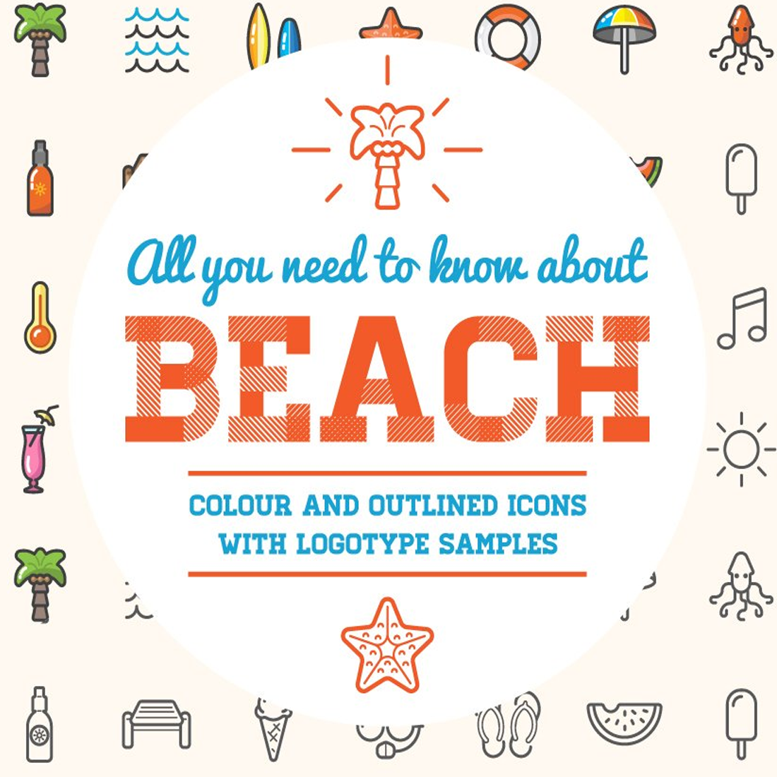 Images preview awesome beachbar icons and logo set.