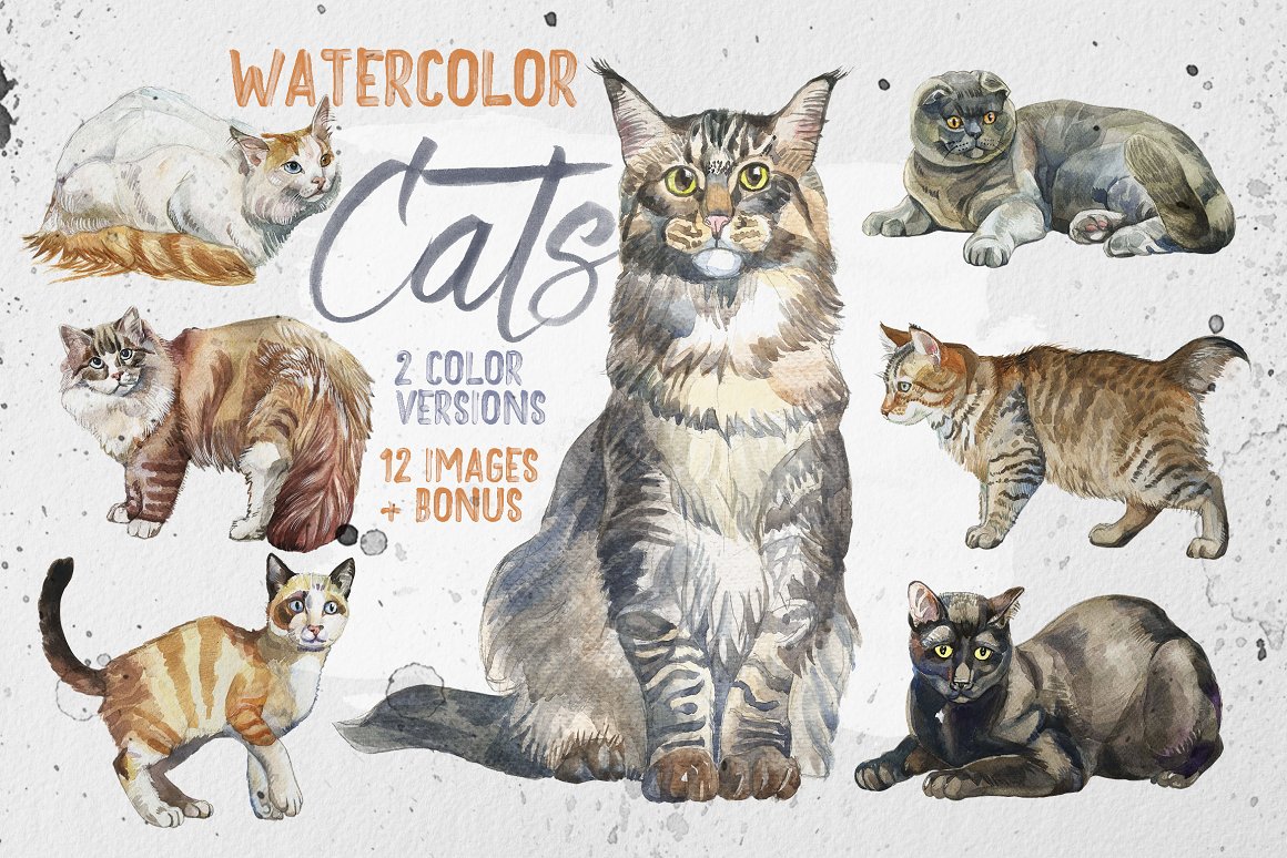 Beautiful realistic watercolor cats.