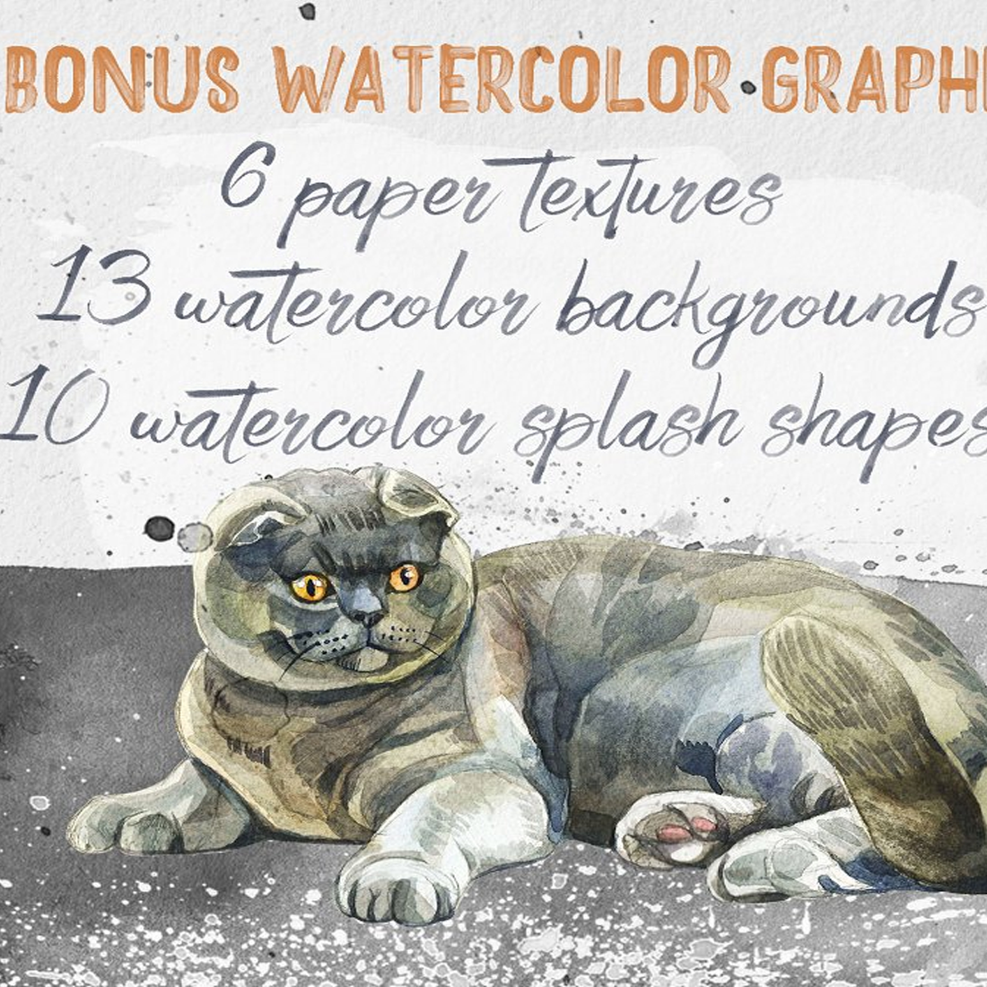 Images preview beautiful realistic watercolor cats.