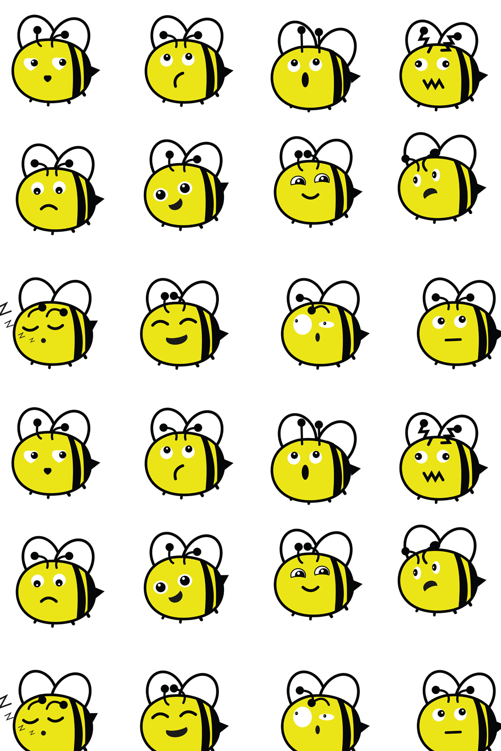 Illustrations bee emoji set of pinterest.