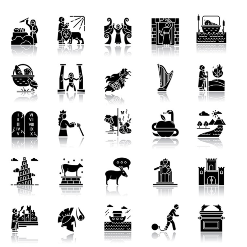Images preview bible narratives glyph icons set.