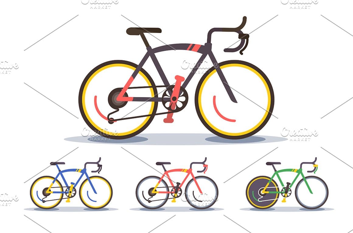 Collection of modern mountain bicycles flat style design.